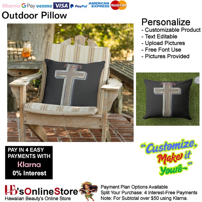 Cross Outdoor Pillow with Black Background (Cross Outdoor Throw Pillow with Black Background.)