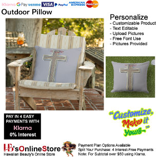 Cross Outdoor Pillow with Grey Background 