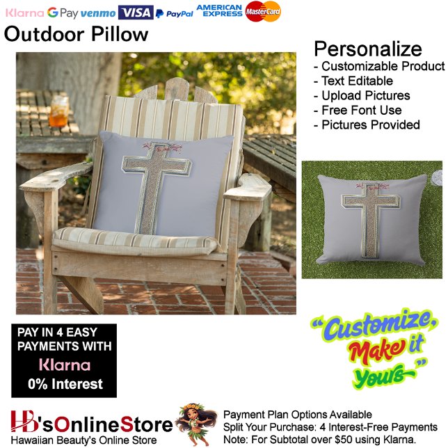 Cross Outdoor Pillow with Grey Background  (Cross Outdoor Pillow with Gray Background.)