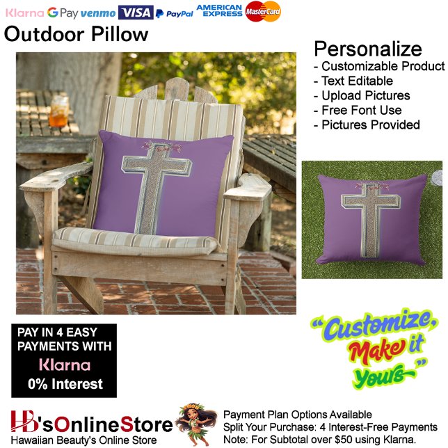 Cross Outdoor Pillow with Purple Background (Cross Outdoor Throw Pillow with Purple Background.)