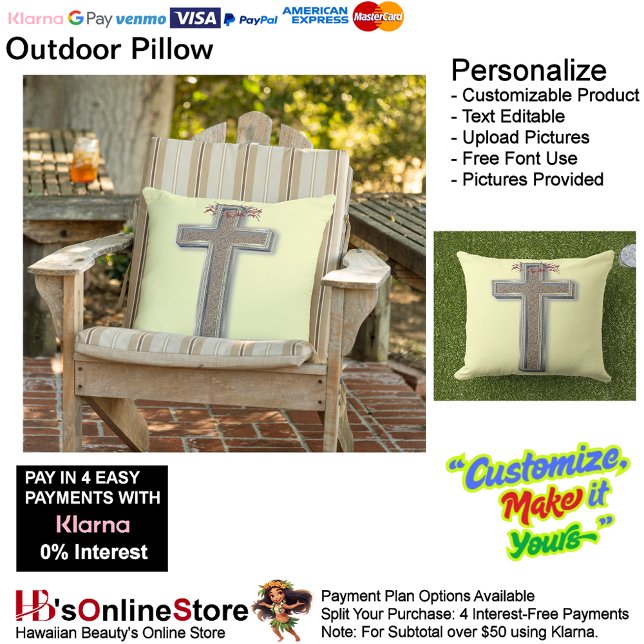 Cross Outdoor Pillow with Yellow Background  (Cross Outdoor Throw Pillow with Yellow Background.)