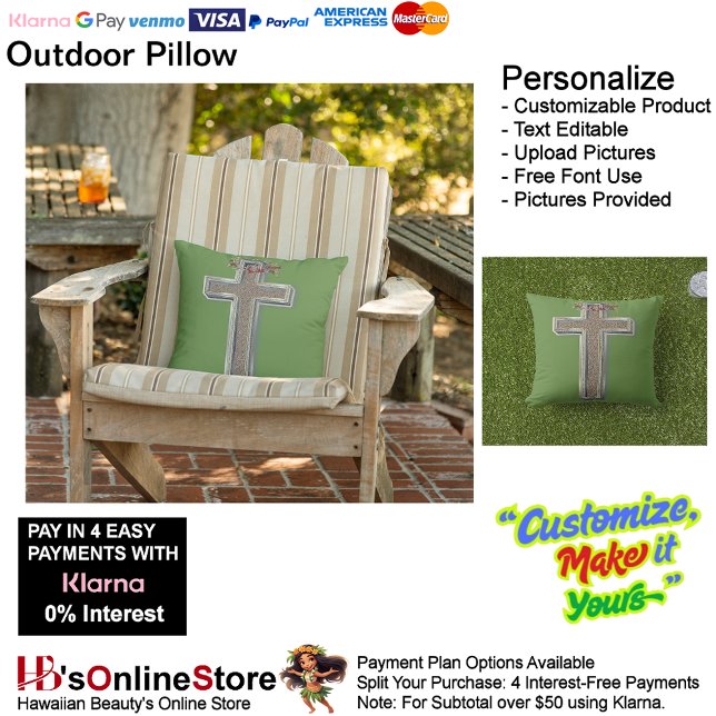 Cross Outdoor Throw Pillow with Green Background (Cross Outdoor Throw Pillow with Green Background.)