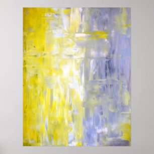 'Cross Over' Gray and Yellow Abstract Art Poster