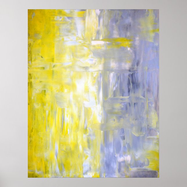 'Cross Over' Gray and Yellow Abstract Art Poster (Front)