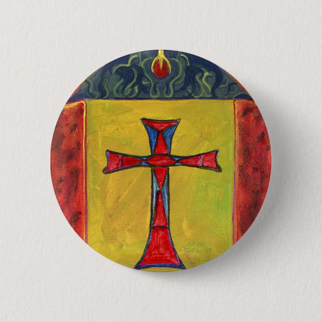 Cross over Snake Medieval Style Cross Design 2 Inch Round Button (Front)