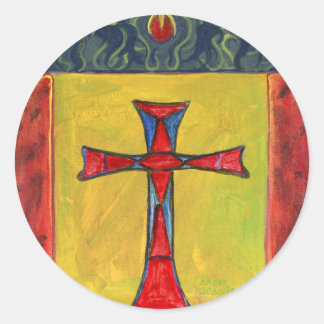 Cross over Snake Medieval Style Cross Design Classic Round Sticker