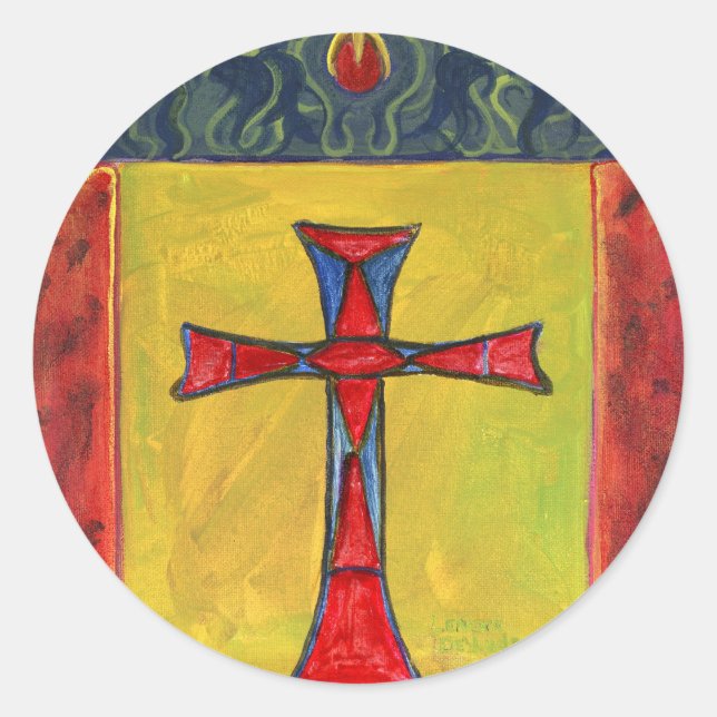 Cross over Snake Medieval Style Cross Design Classic Round Sticker (Front)