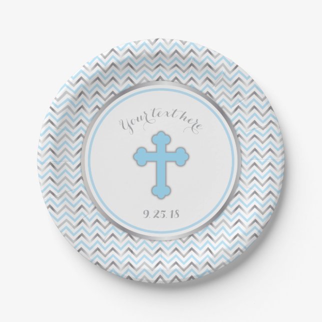 Cross Paper Plates-Blue & Silver Paper Plate (Front)