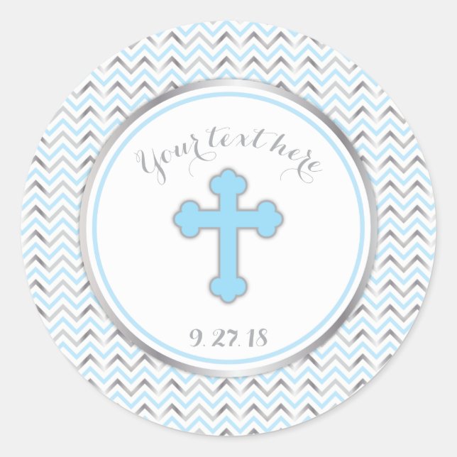 Cross Party Stickers-Blue & Silver Classic Round Sticker (Front)