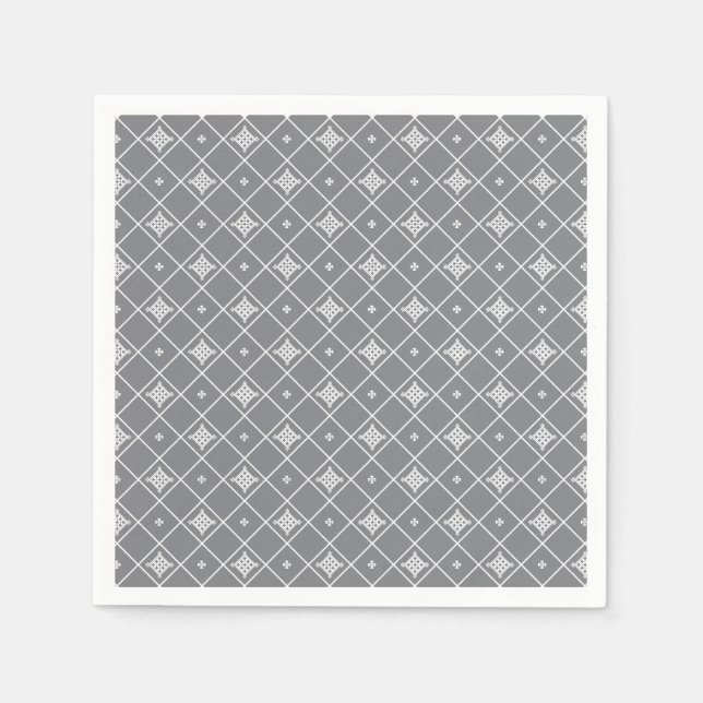 Cross Pendant Pattern on Grey Grid Napkin (Front)