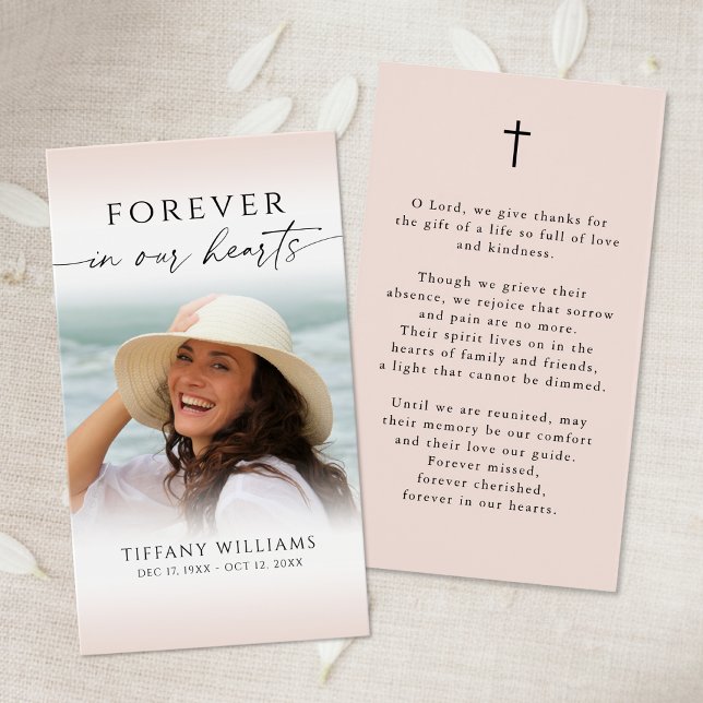 Cross Photo Forever Hearts Funeral Prayer Card (Creator Uploaded)
