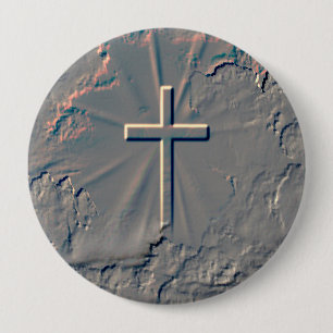 CROSS POPPING OUT FROM ROCK 4 INCH ROUND BUTTON