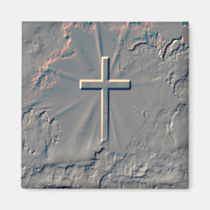 CROSS POPPING OUT FROM ROCK MAGNET