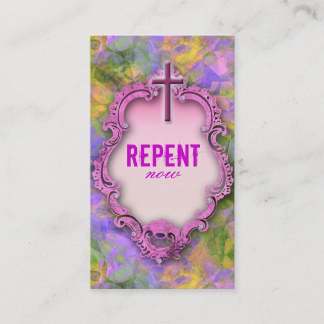 Cross Repent Now Religious Business Card (Front)