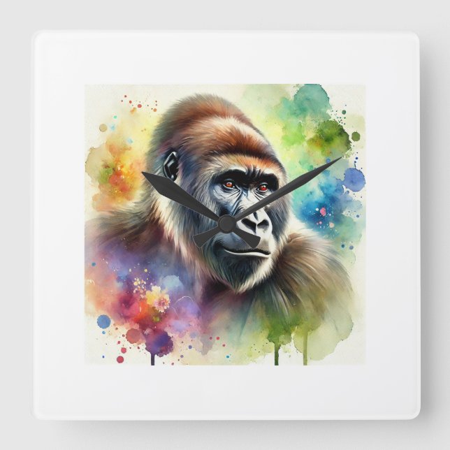 Cross River Gorilla 200724AREF119 - Watercolor Square Wall Clock (Front)