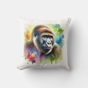 Cross River Gorilla 200724AREF119 - Watercolor Throw Pillow