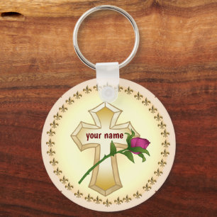 Cross Rose Christian keychain