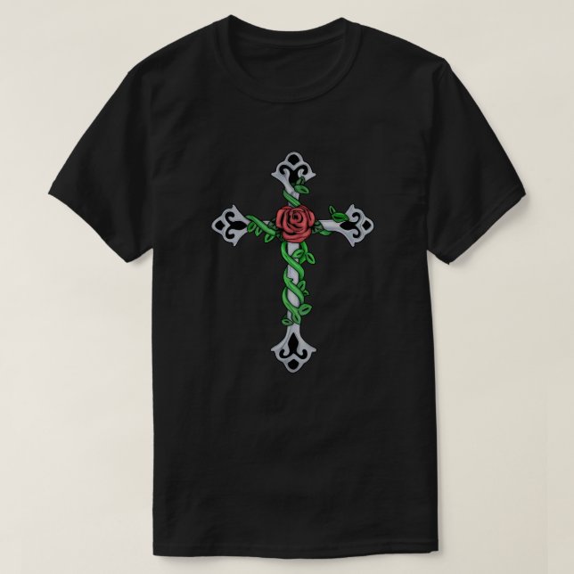 Cross Rose Vine T-Shirt (Design Front)