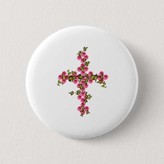 Cross roses and ivy 2 inch round button (Front)