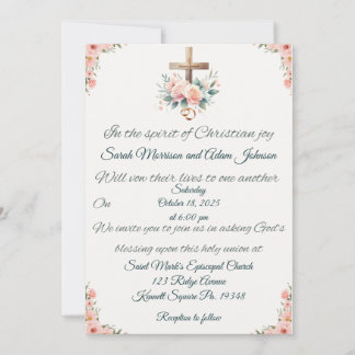 Cross, Roses and Rings Wedding Invitation
