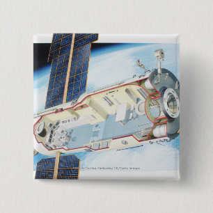 Cross section of solar powered space station 2 inch square button