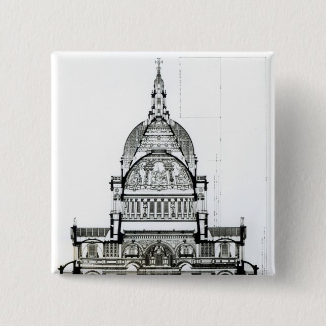 Cross section of St. Paul's Cathedral 2 Inch Square Button (Front)