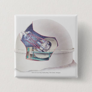 Cross section of telescope inside an observatory 2 inch square button