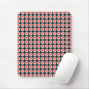 Cross Shaped Checkered Pattern with Red Hearts Mouse Pad