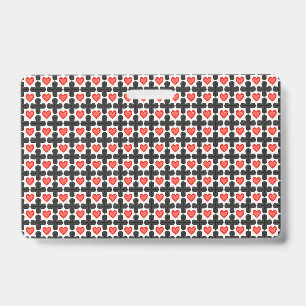 Cross Shaped Chequered Pattern with Red Hearts Badge