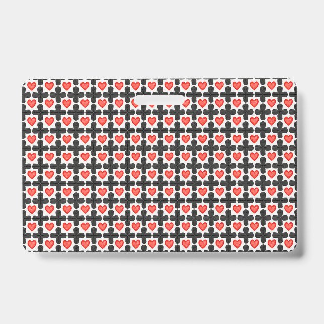Cross Shaped Chequered Pattern with Red Hearts Badge (Front)