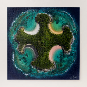 Cross-Shaped Island Multi-Coloured Coves Satellite Jigsaw Puzzle