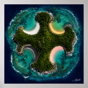 Cross-Shaped Island Multi-Coloured Coves Satellite Poster