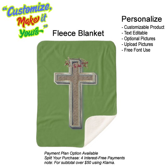 Cross Sherpa Blanket with Green Background (Cross Sherpa Fleece Blanket Featuring a Green Background.)