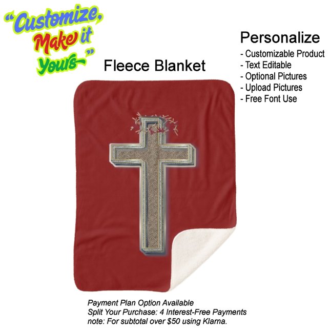 Cross Sherpa Blanket with Red Background (Cross Sherpa Fleece Blanket Featuring a Red Background.)