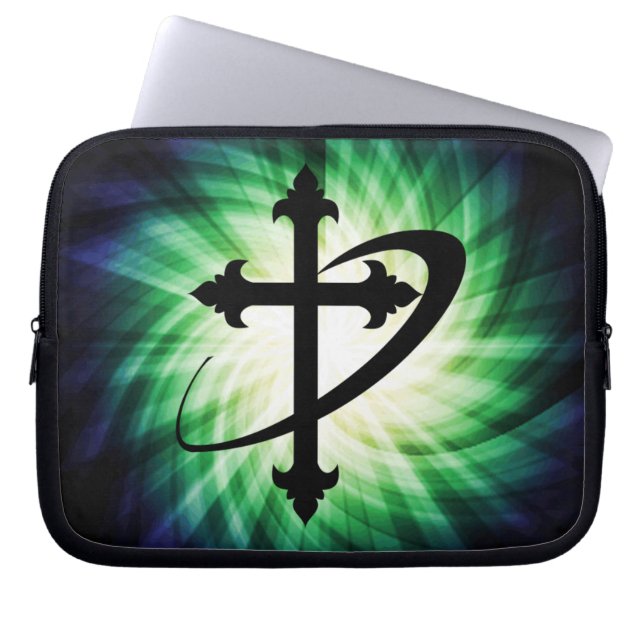 Cross Silhouette; Glowing Laptop Sleeve (Front)