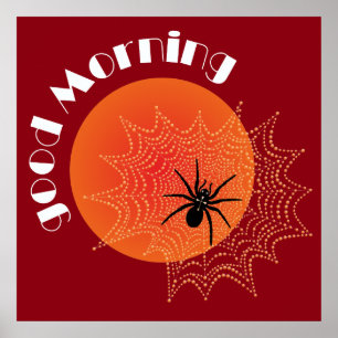 cross spider on net at sunrise poster