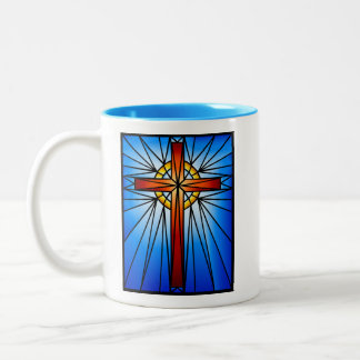 Cross Stained Glass Window-Illustration Two-Tone Coffee Mug