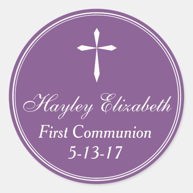 Cross Sticker, Favour Tag Envelope Seal, Purple (Front)