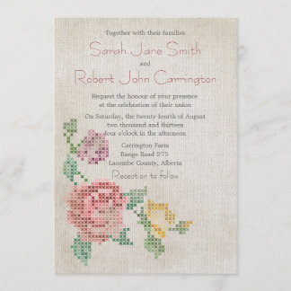 Cross-stitch Antique Wedding Invitation