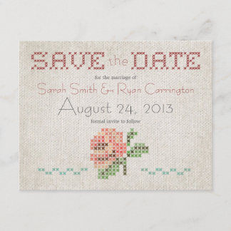 Cross-stitch Antique Wedding Save the Date Card