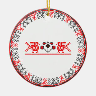 Cross-stitch birds ceramic ornament