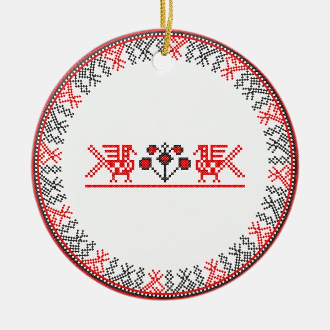 Cross-stitch birds ceramic ornament (Front)