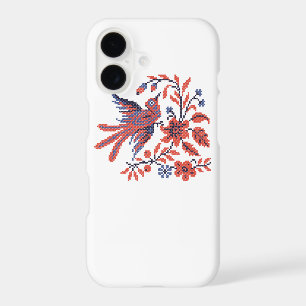 Cross-stitch Charm bird on twig of flowers blossom
