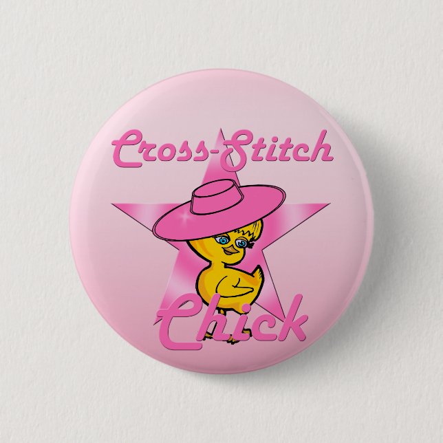 Cross-Stitch Chick #8 2 Inch Round Button (Front)
