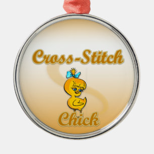Cross-Stitch Chick Metal Ornament