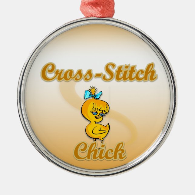 Cross-Stitch Chick Metal Ornament (Front)