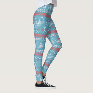 Cross Stitch Christmas Trees Blue ID208 Leggings
