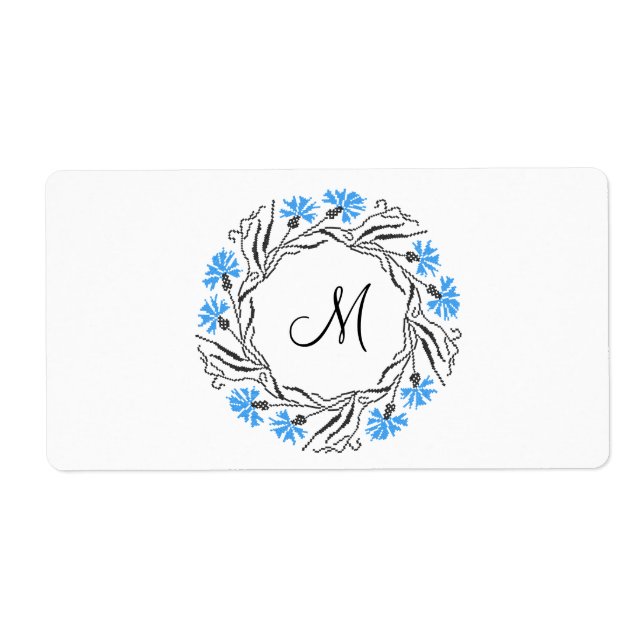 Cross-stitch Cornflower Circle  Monogram Initial (Front)