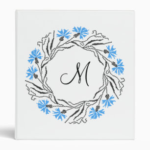 Cross-stitch Cornflower Circle  Monogram Initial Binder