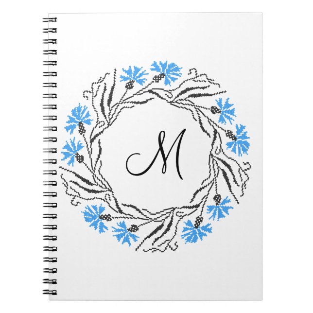 Cross-stitch Cornflower Circle  Monogram Initial Notebook (Front)